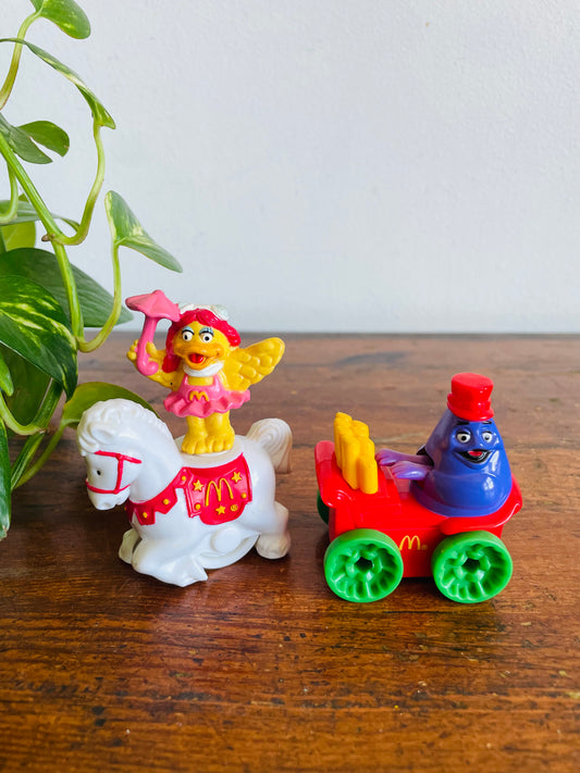 Vintage 1989 McDonald's Happy Meal Toy Bundle - Circus Parade Series - Birdie the Early Bird & Grimace