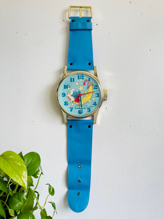 Vintage 1984 Bedtime Smurf on the Moon Giant Watch Wall Clock - Bradley Time Division - Requires 1 AA Battery (Not Included) - Tested / Works!
