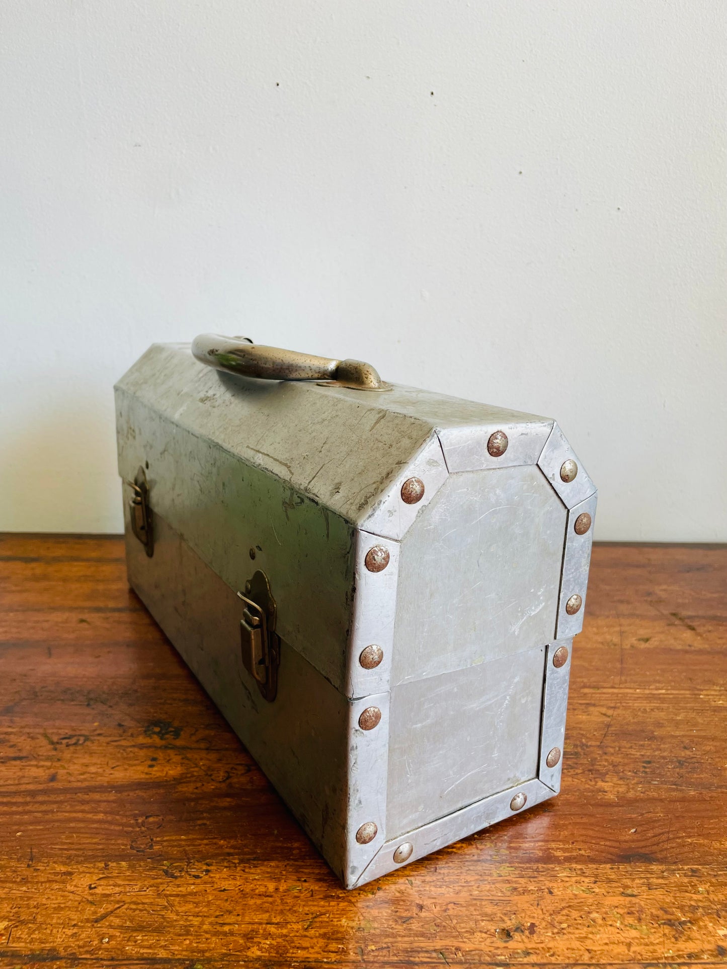 Vintage L. May Mfg Aluminium Metal Silver Miner's Pail / Construction Lunchbox - Made in Sudbury, Ontario