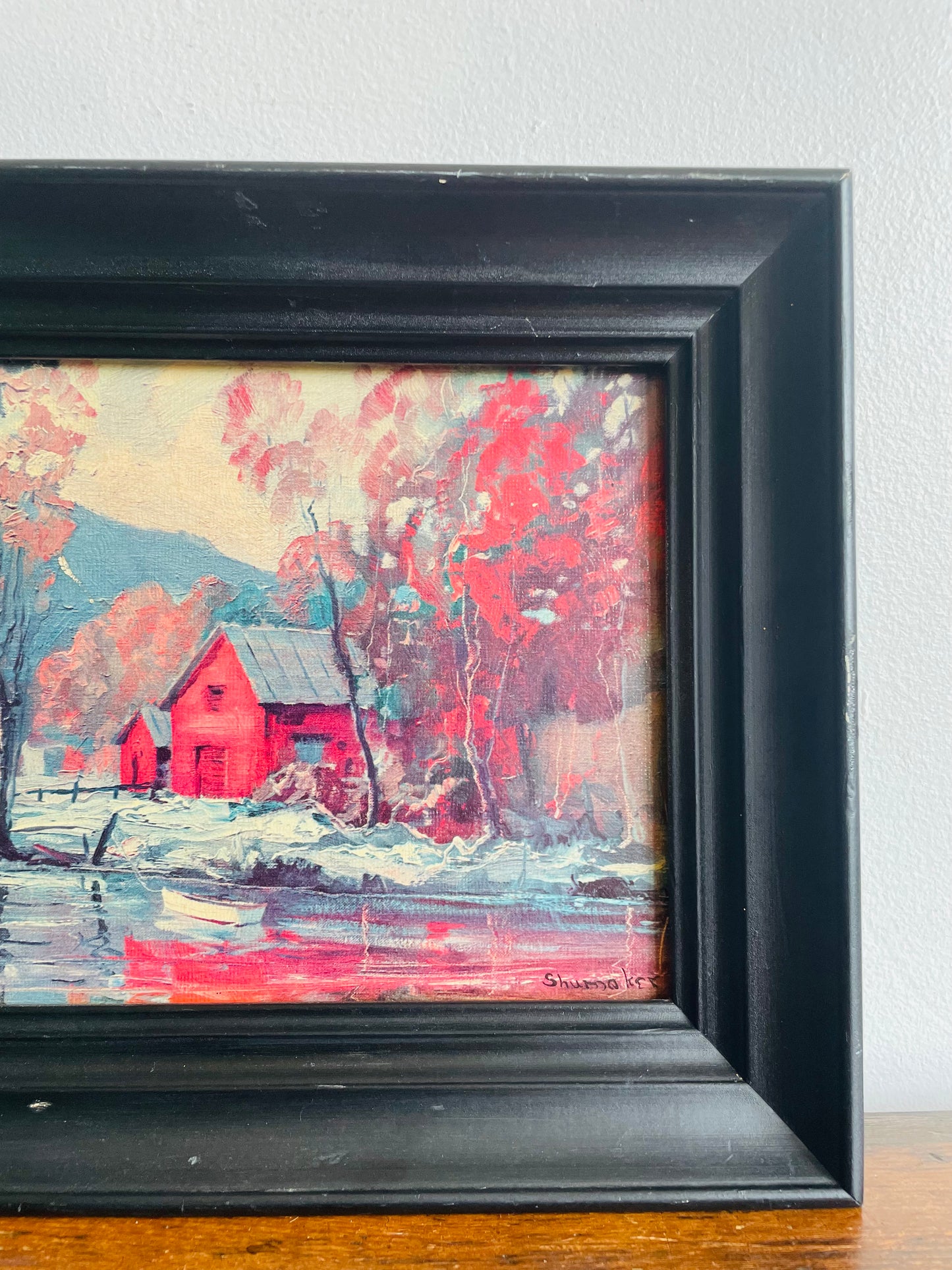 Autumn Reflections by Phillip Shumaker Framed Red Barn on River Print Picture