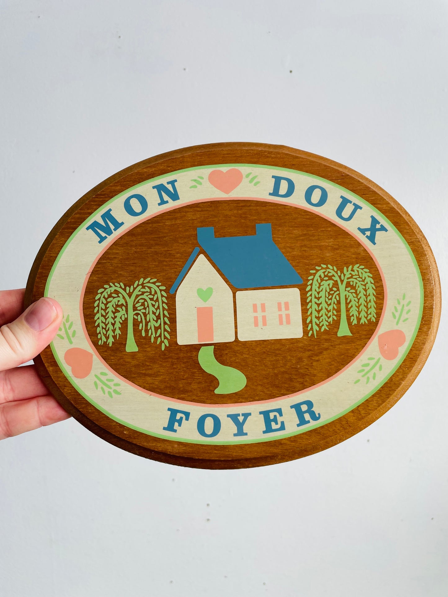 Vintage Wood Wall Hanging Plaque Sign - Mon Doux Foyer - Home Sweet Home / My Sweet Home