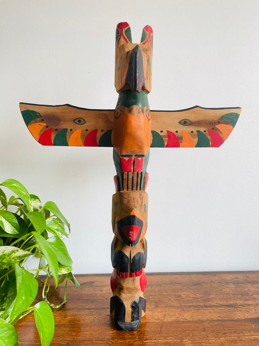 Handmade & Painted Carved Wood Totem Pole