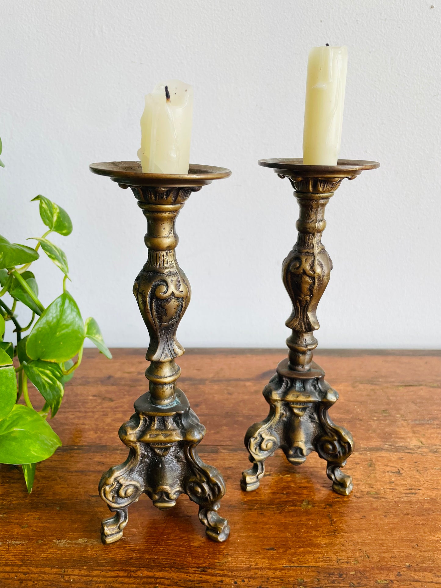 Vintage Heavy & Solid Brass Pricket Stick Candle Holders - Set of 2 - Can Unscrew & Take Apart