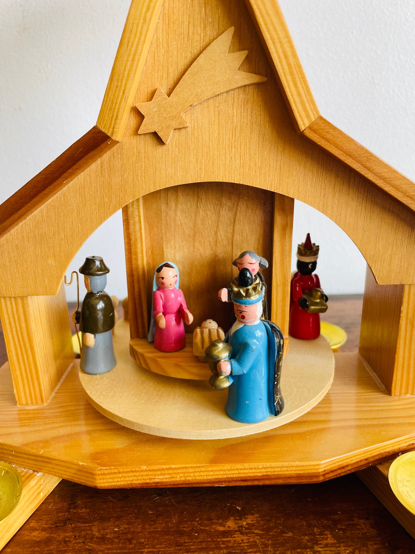 Wooden Christmas Pyramid Nativity Candle Carousel - Made in Taiwan