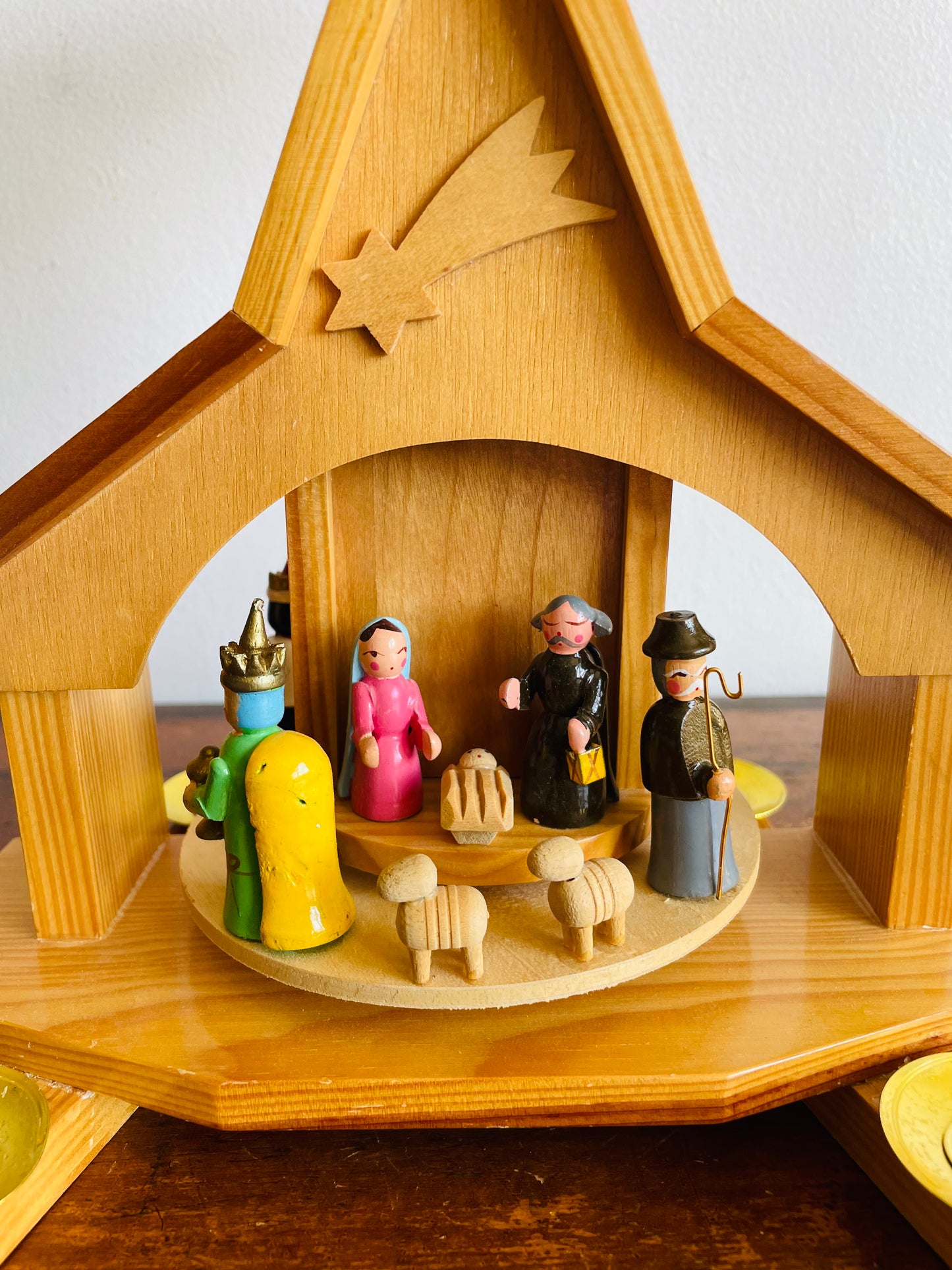 Wooden Christmas Pyramid Nativity Candle Carousel - Made in Taiwan