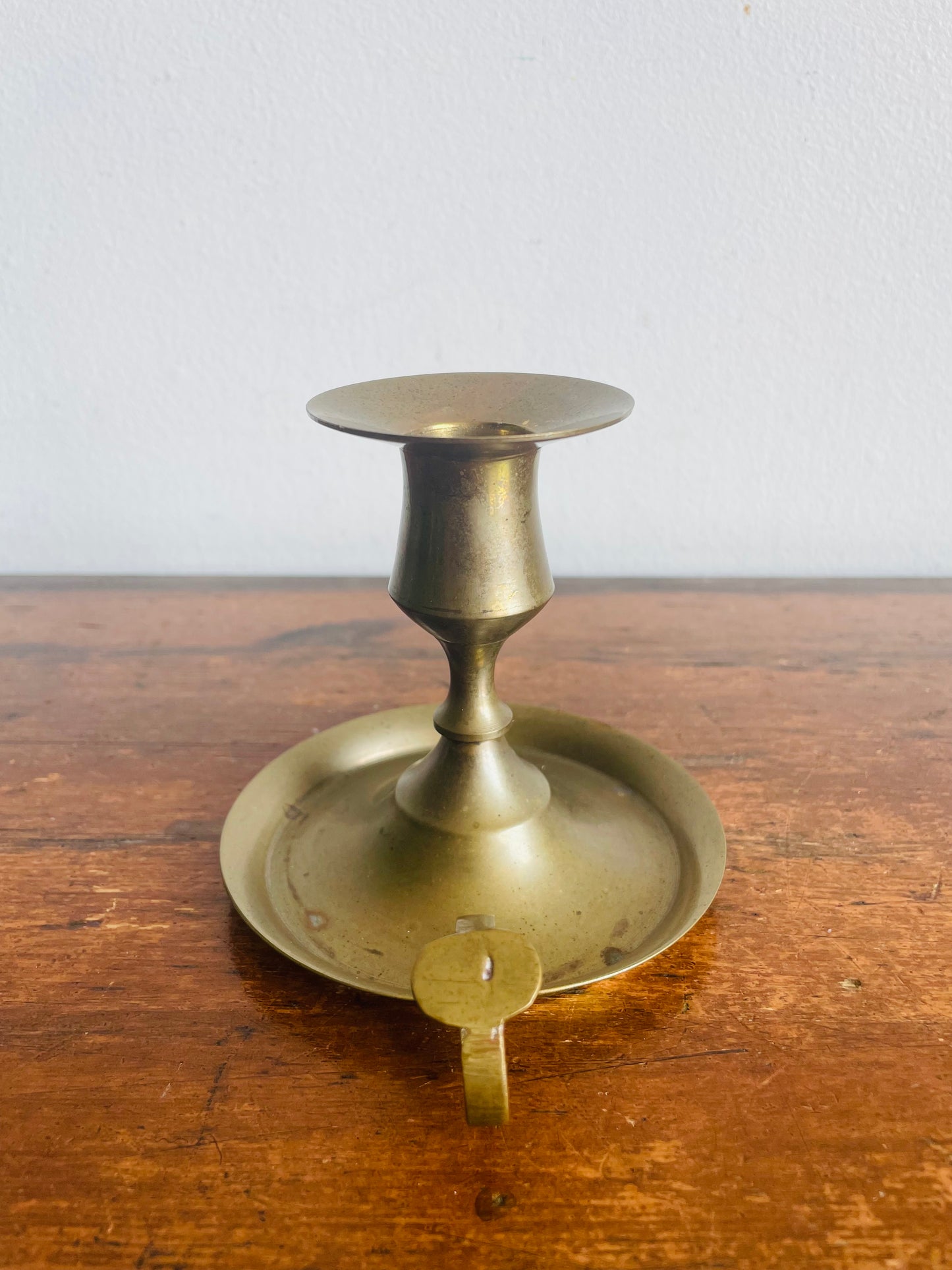 Vintage Brass Chamberstick Candle Holder with Muted Patina