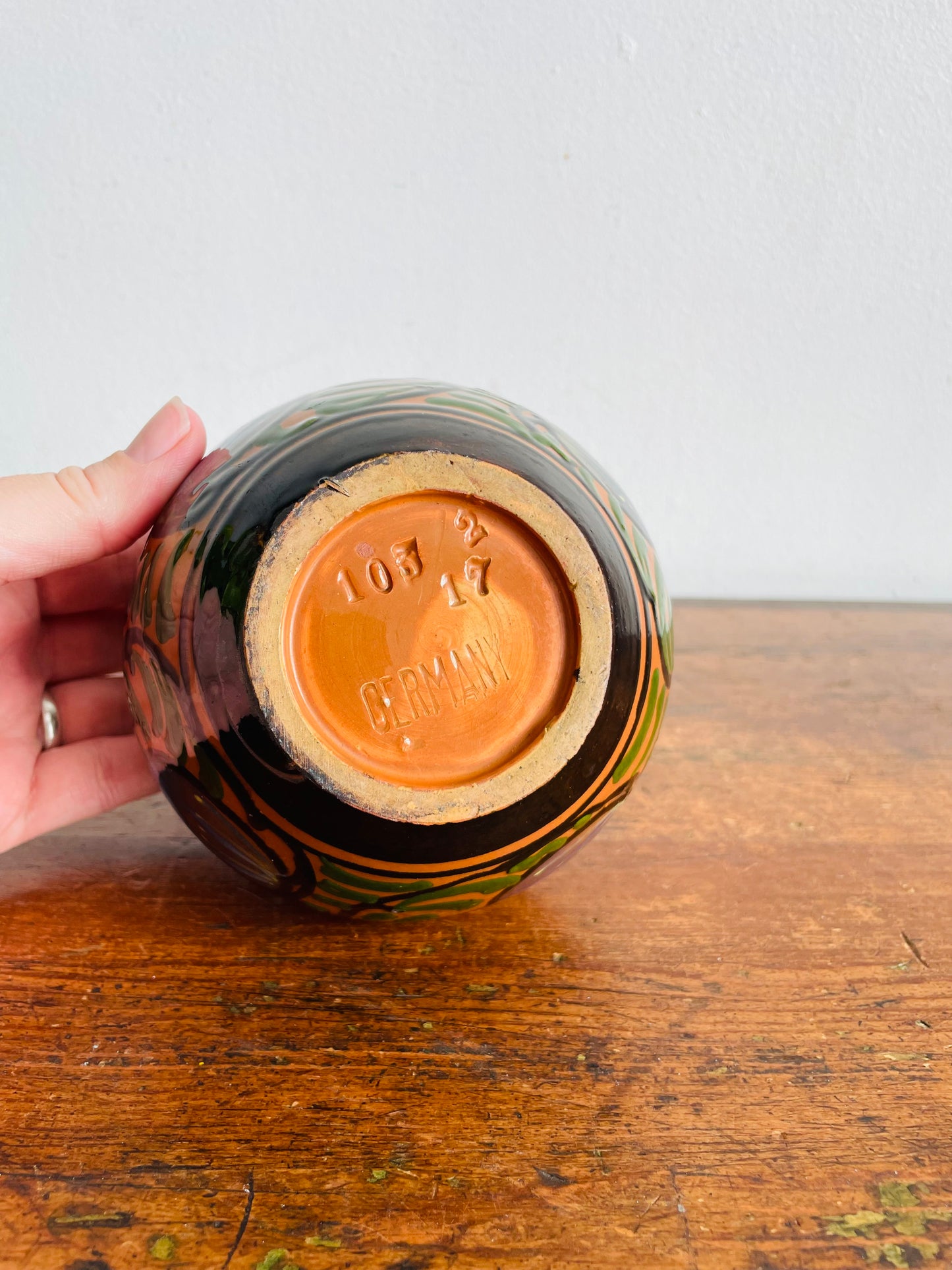 Antique / Possibly Vintage Carl Gebauer-Style Arts & Crafts Era Hand Painted German Floral Vase or Planter Pot - Made in Germany - Stamped