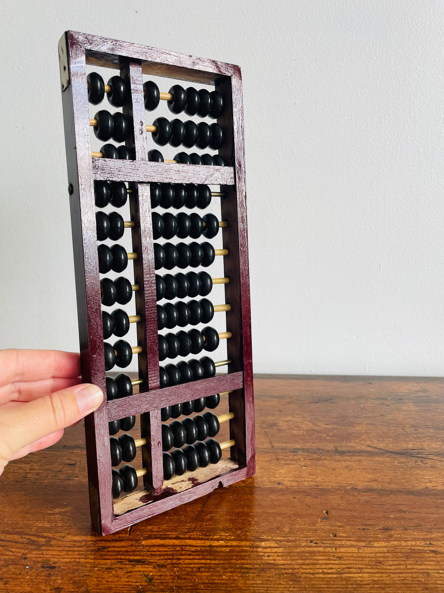 Wood Abacus Counting Beads with Frame & Brass Hardware