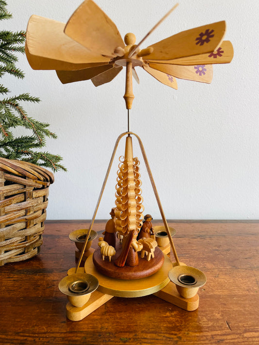 Wooden Christmas Pyramid Nativity Candle Carousel - Made in East Germany