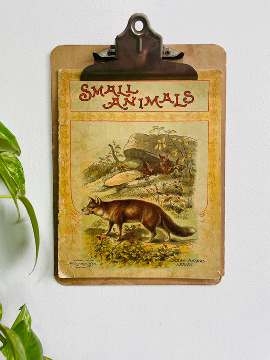 Antique 1903 Small Animals Book by McLoughlin Bros. Publishing - Bird & Animal Series - 8 Beautifully Illustrated Pages for Framing & Hanging - Also Includes Clipboard for Displaying