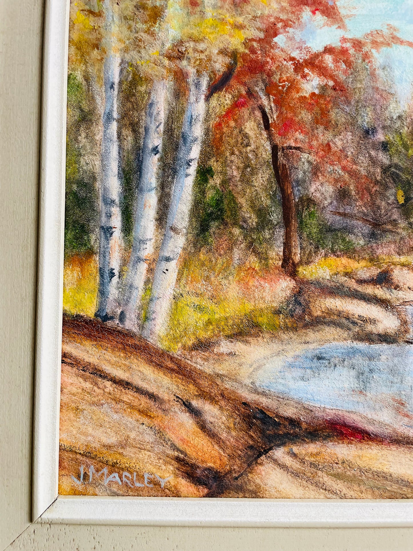 Vintage Original Art Painting Picture in Gold & White Wood Frame - Hudson Point on Lake Muskoka - Artist Signed