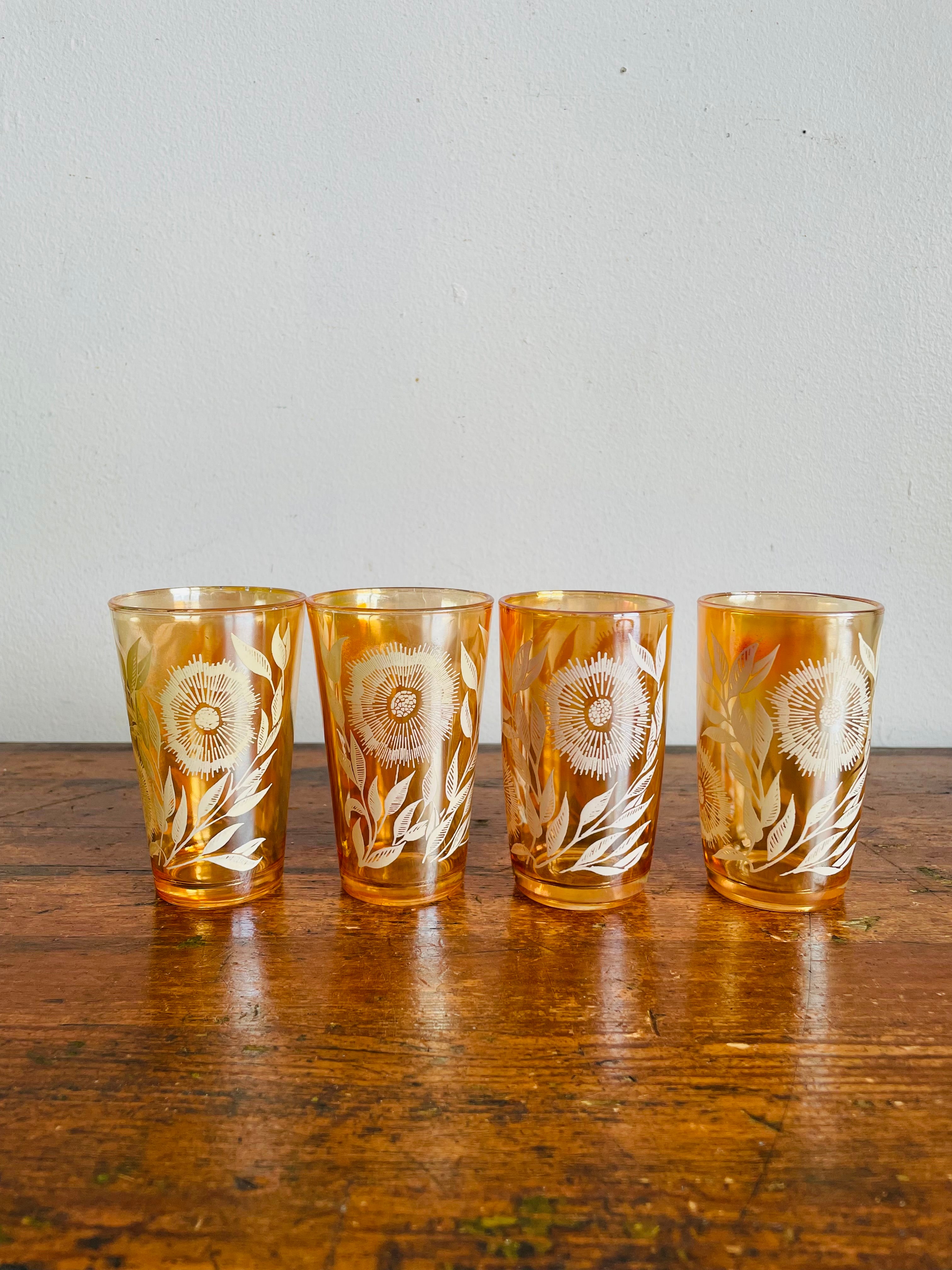 Vintage Jeannette Cosmos Carnival Juice Glasses - Iridescent Peach