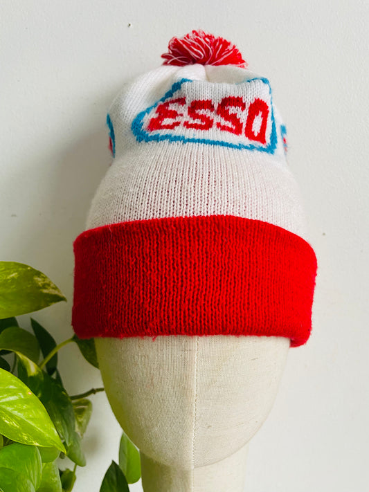 Vintage Esso Oil Gas Winter Toque Hat with Pompom