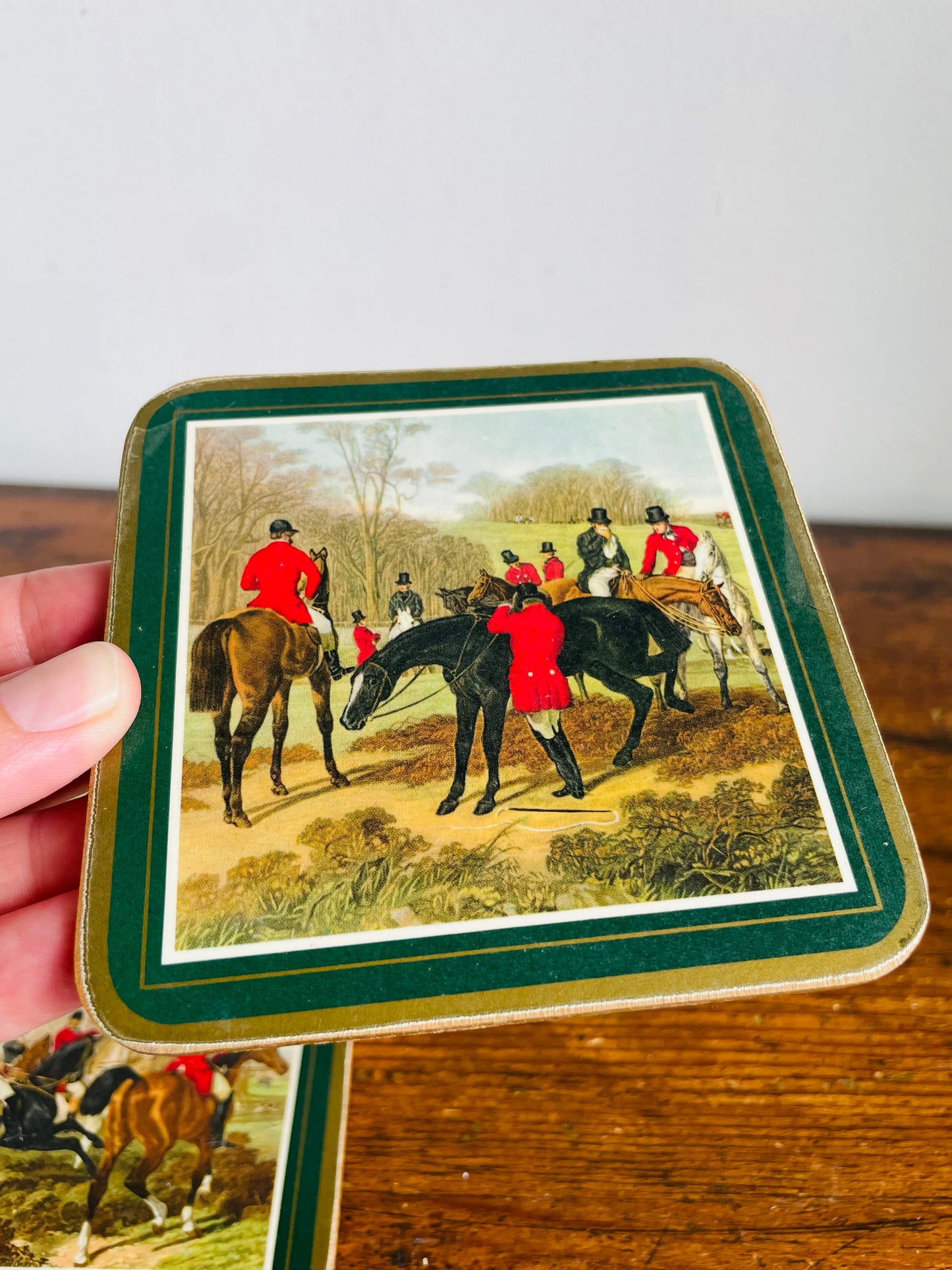 Vintage Pimpernel Cork Backed Coasters with English Rider, Dog & Horse Scenes - Made in England - Set of 6