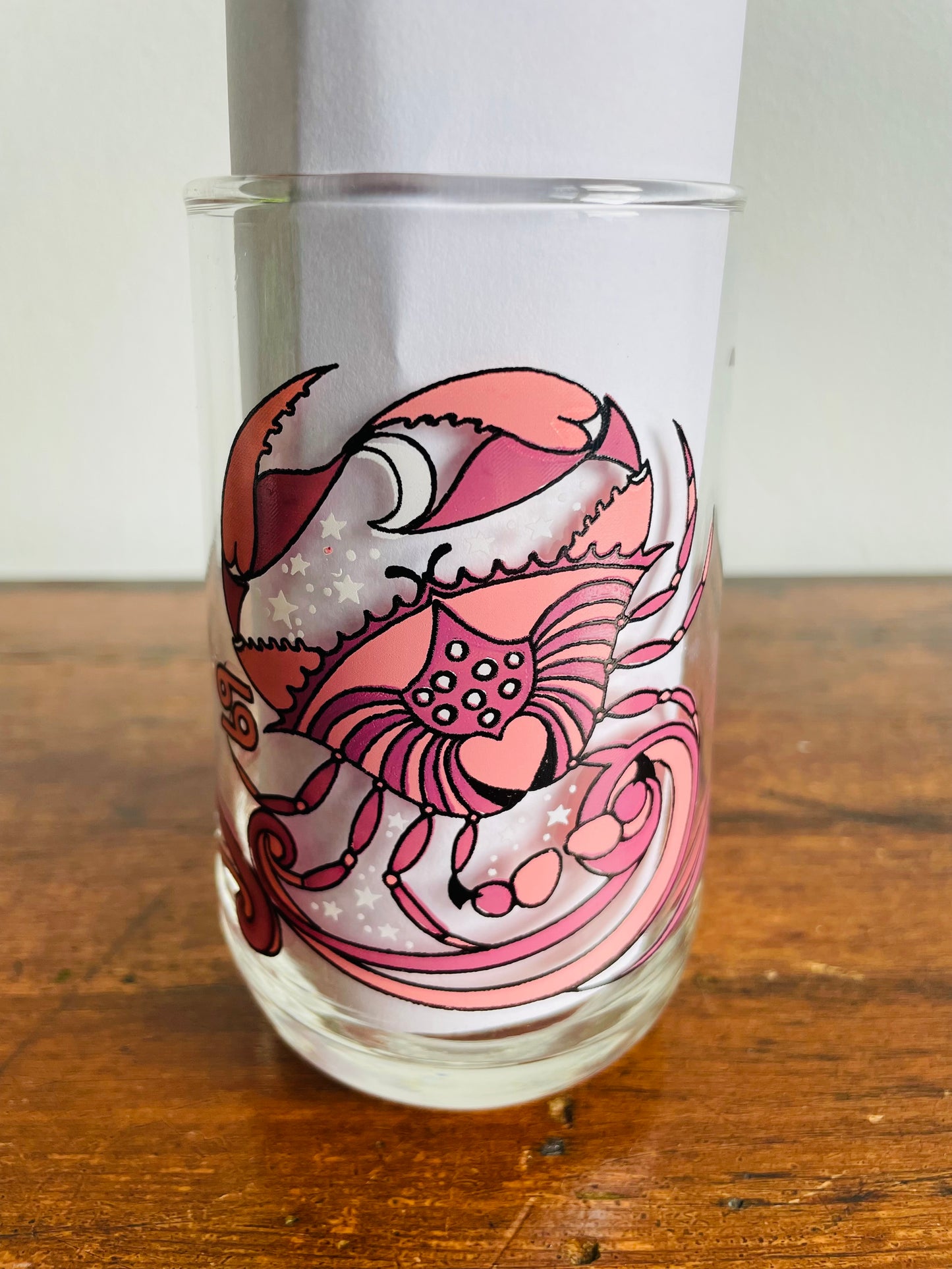 1976 K.M.A. Beverly Arby's Astrology Zodiac Drinking Glass - Cancer Crab Sign - June 22 to July 22 Birthdays