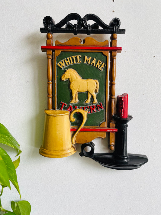 1975 Syroco White Mare Tavern 3D Wall Hanging Plaque Picture - Bar & Pub Decor