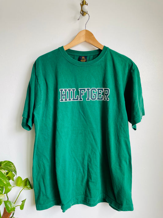 Tommy Hilfiger 100% Cotton Green T-Shirt - Size Men's Large - Made in Mexico (Made in 2000)