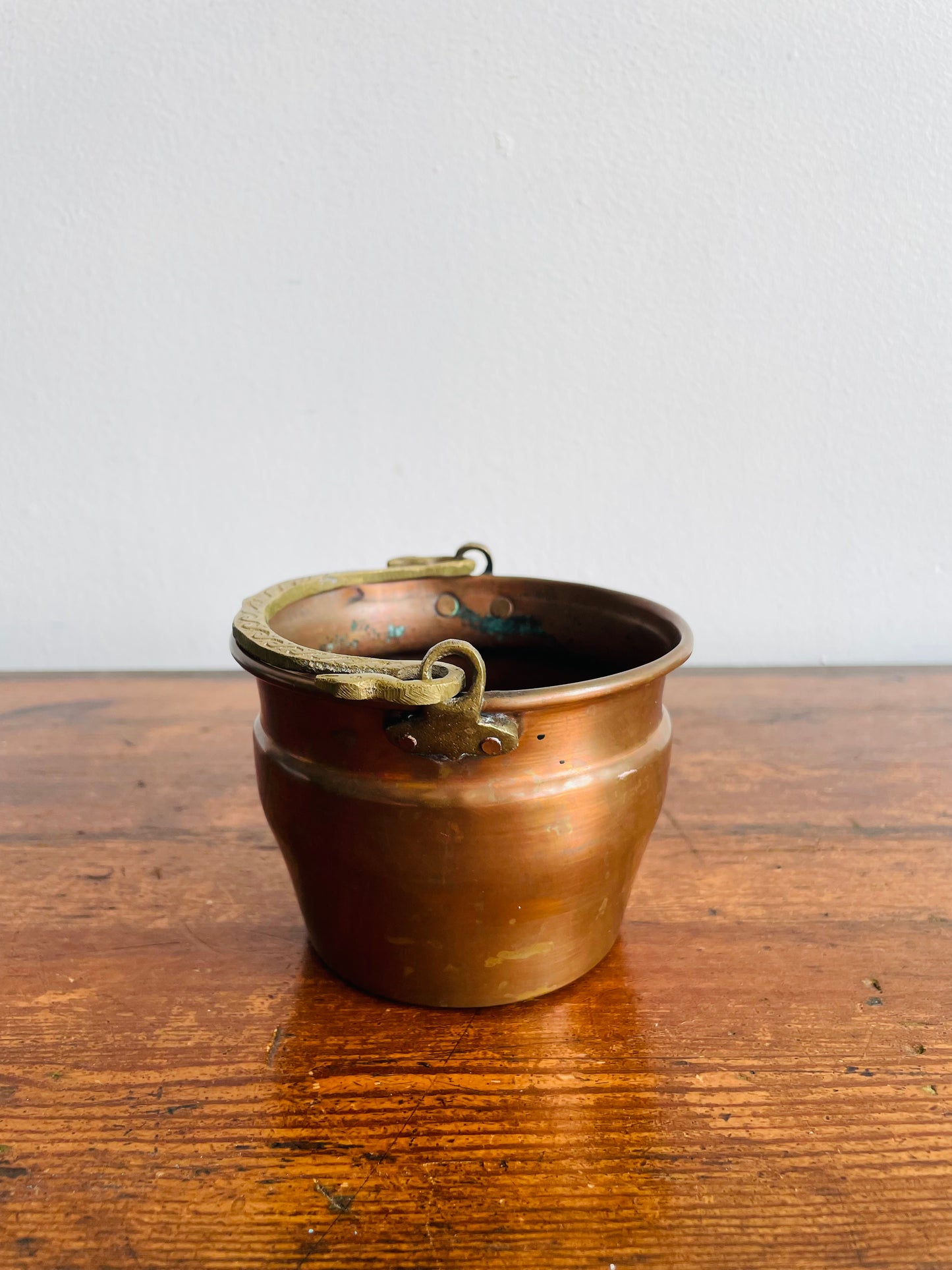 Copper Bucket Pail with Etched Brass Handle - Makes a Great Planter Pot!