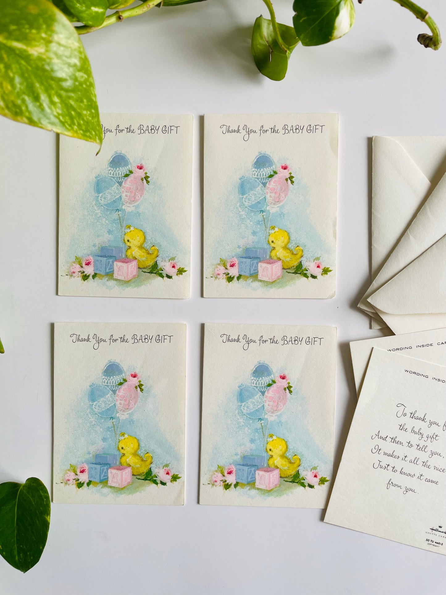 Vintage Collection of Unused Thank You For The Baby Gift Cards - Hallmark Coutts Canada - 4 Cards / 3 Envelopes
