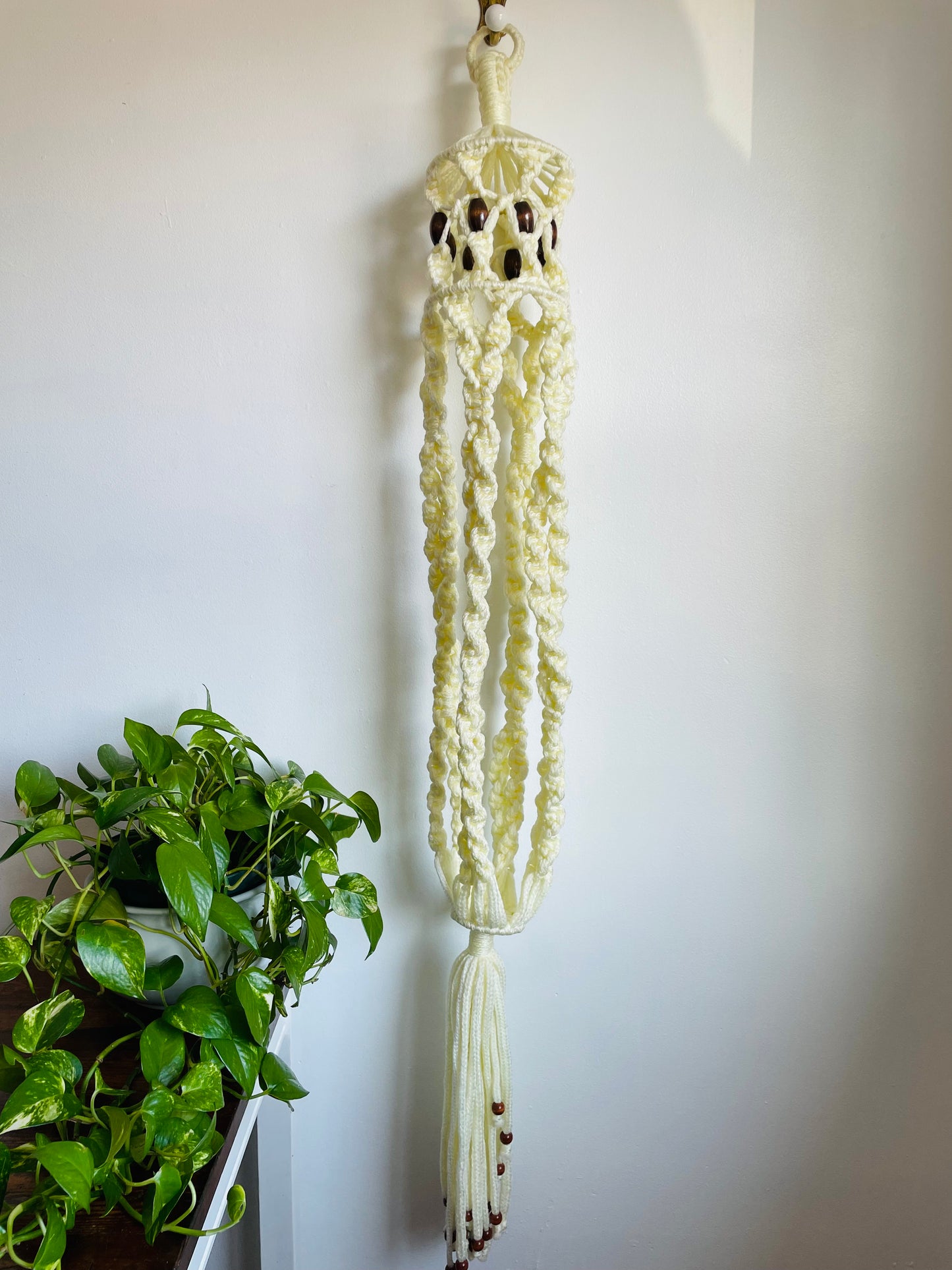 Extra Large Macrame Plant Hanger with Wood Beads - 57" / 4.75 Feet Long