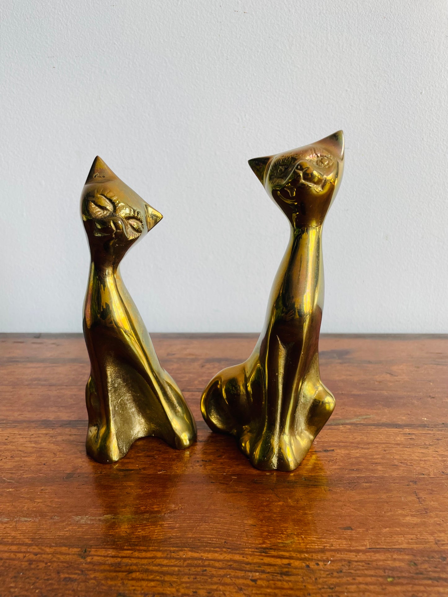 Solid Brass Tall Cat Figurines - Made in Korea - Set of 2