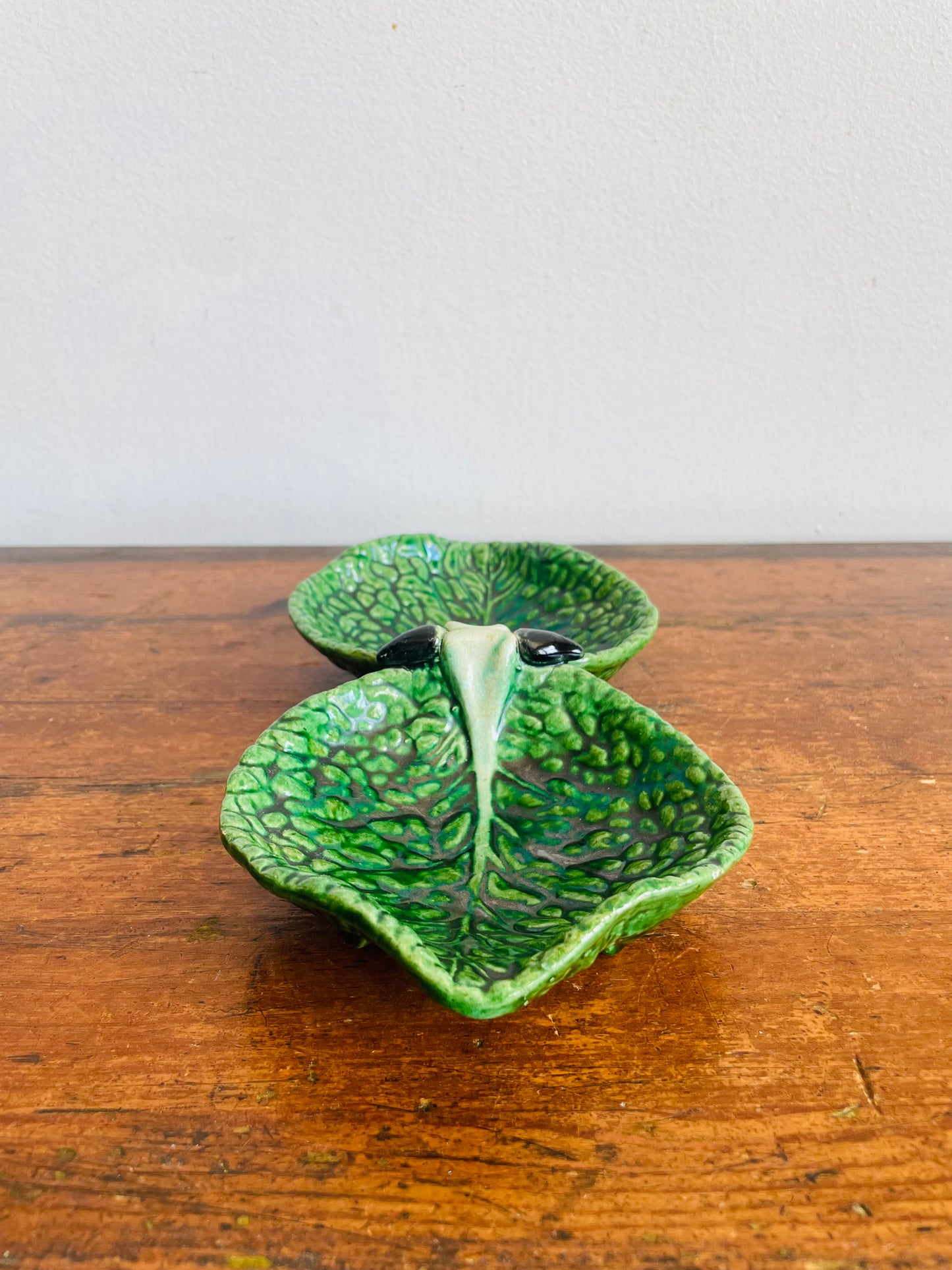 Vintage Cabbageware Cabbage Leaf Divided Double Bowl Dish - Trinkets, Jewellery, Serving, Etc.