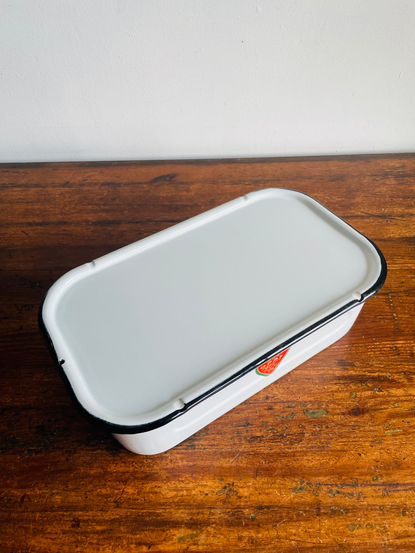Vintage White with Black Trim GSW Opal Enamelware Refrigerator Box with Lid - Made in Canada by General Steel Wares Limited