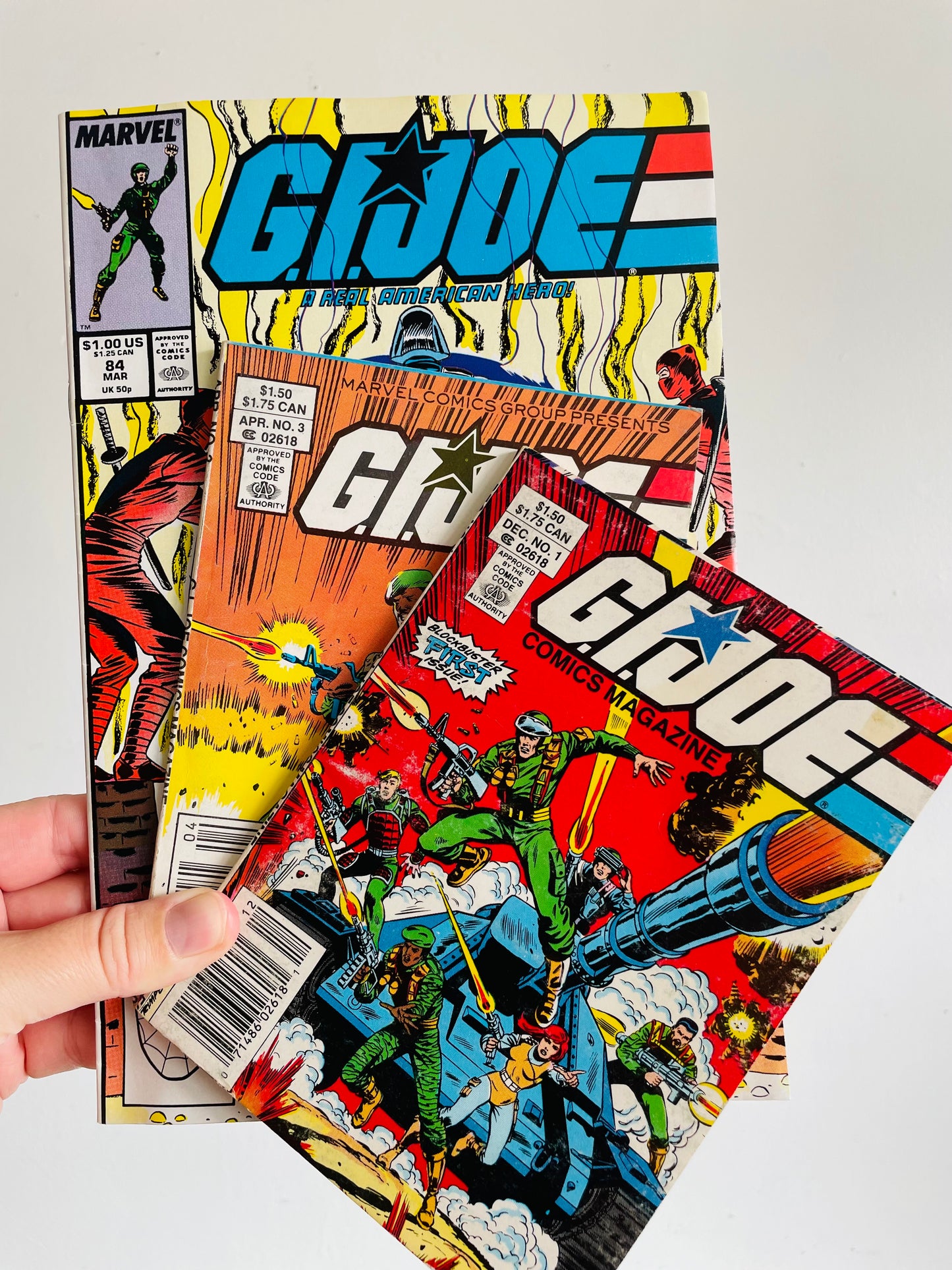 Vintage 1986, 1987, 1989 Marvel G.I. Joe Comic Book Bundle - Includes 3 Comics - Issue 1, Issue 3, Issue 84 - G.I. Joe Comics Magazine