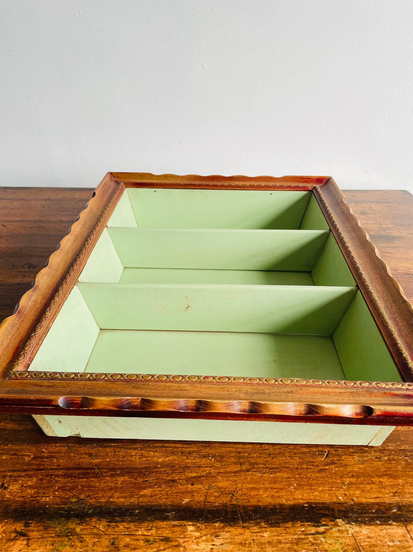 Mint Green Wall Hanging Shelf with Beautifully Carved Frame