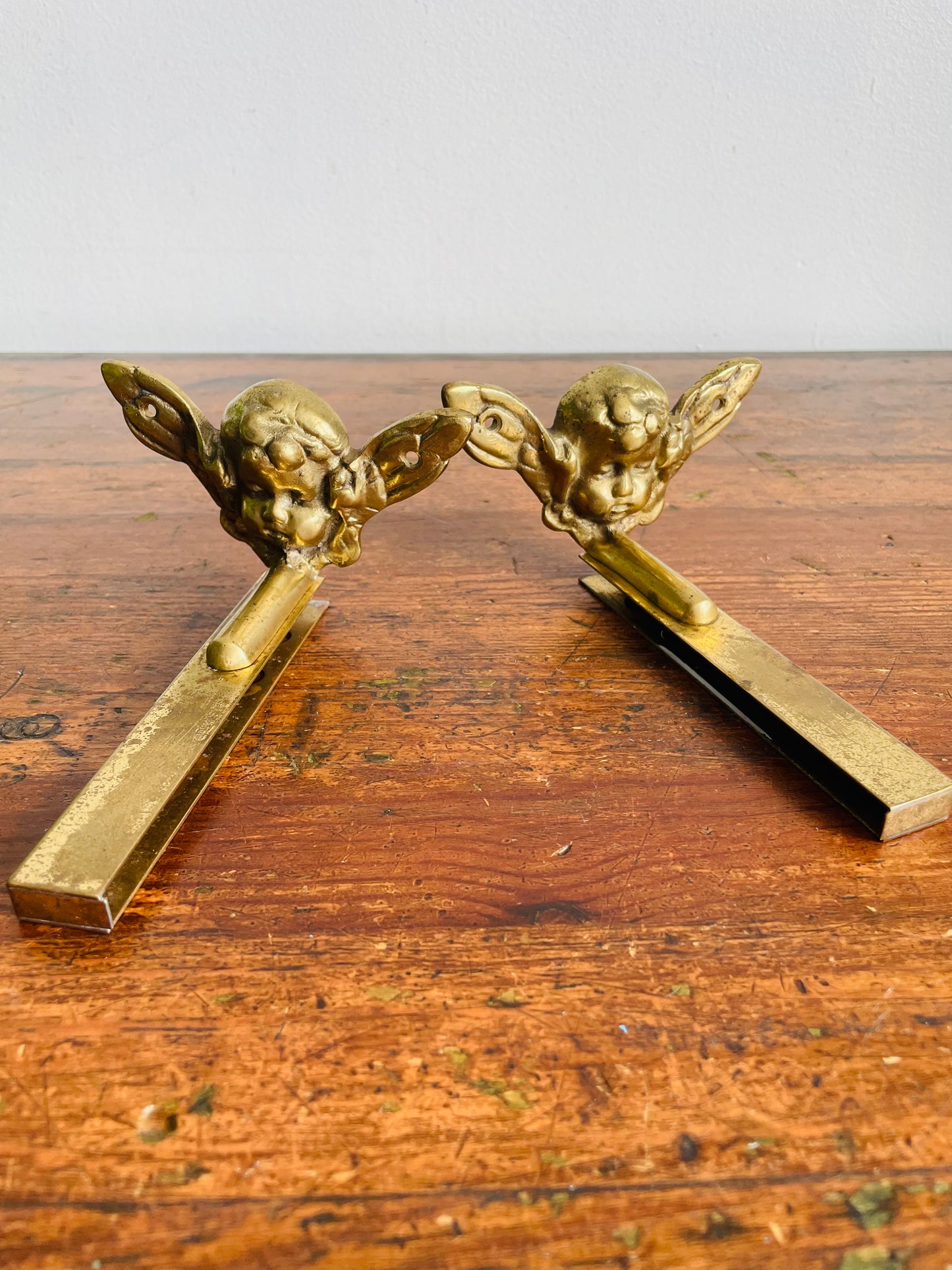 Vintage Solid Brass Cherub Angel Hook Hangers or Brackets - Great Project or DIY Piece - Set of 2 Hardware Pieces - Would be Great Stocking Hangers!