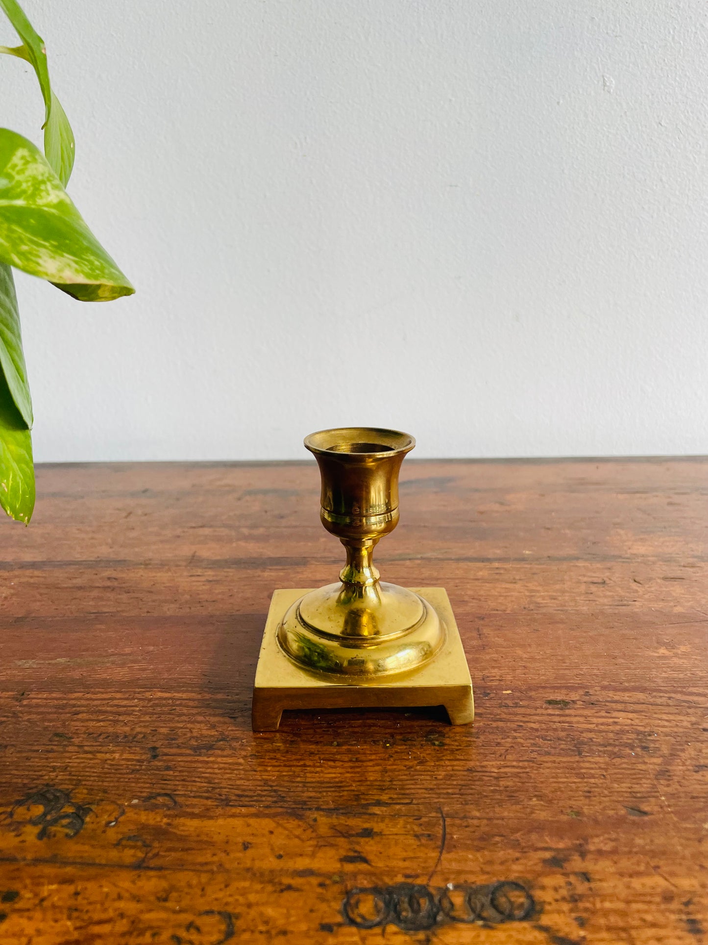 Solid Brass Square Base Candlestick Holder