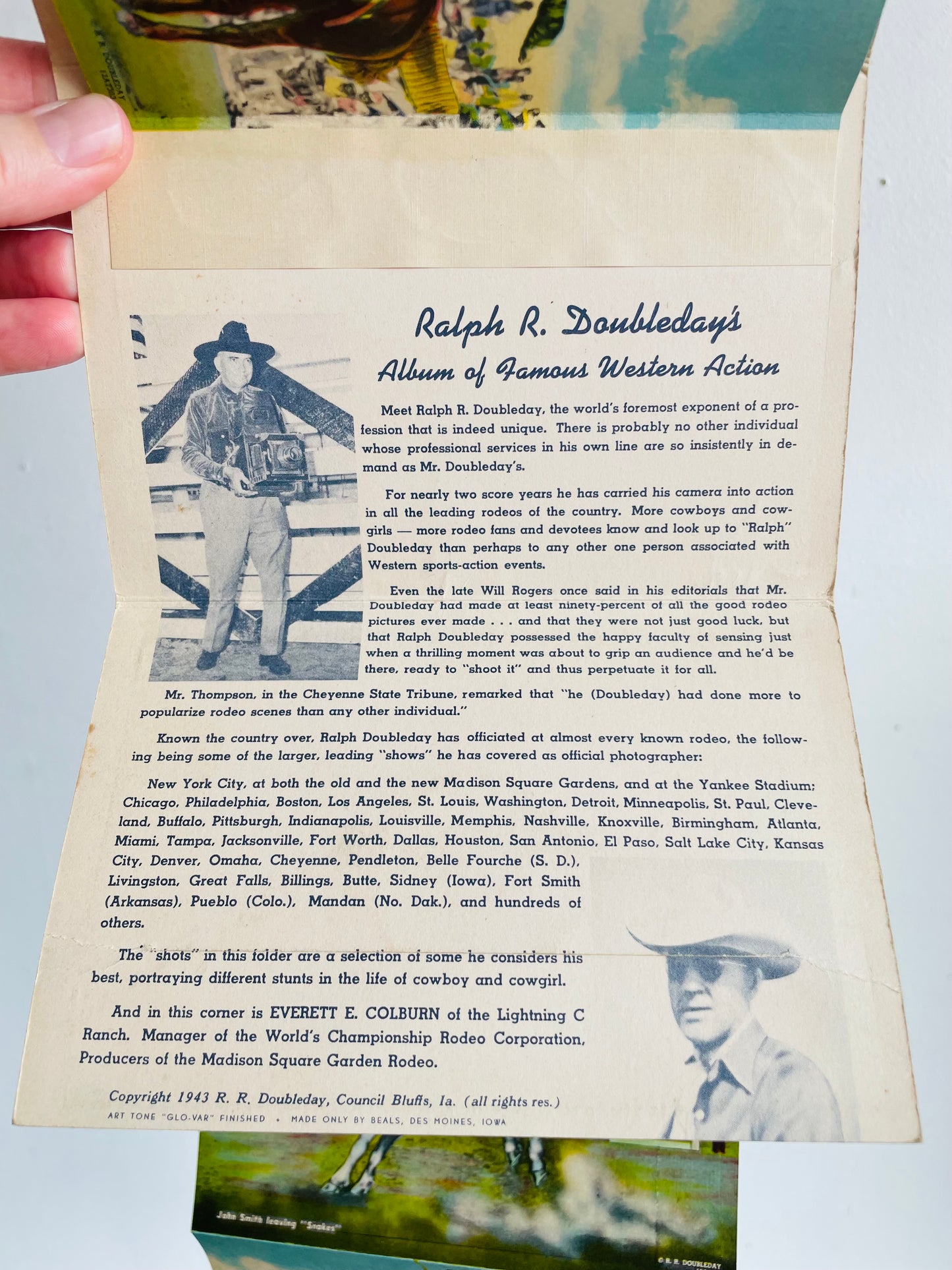 Vintage 1943 Ralph R. Doubleday’s Album of Western Action Prints in Postcard Booklet - 9 Double-Sided Cowboy & Cowgirl Pictures (Total of 18 Images)
