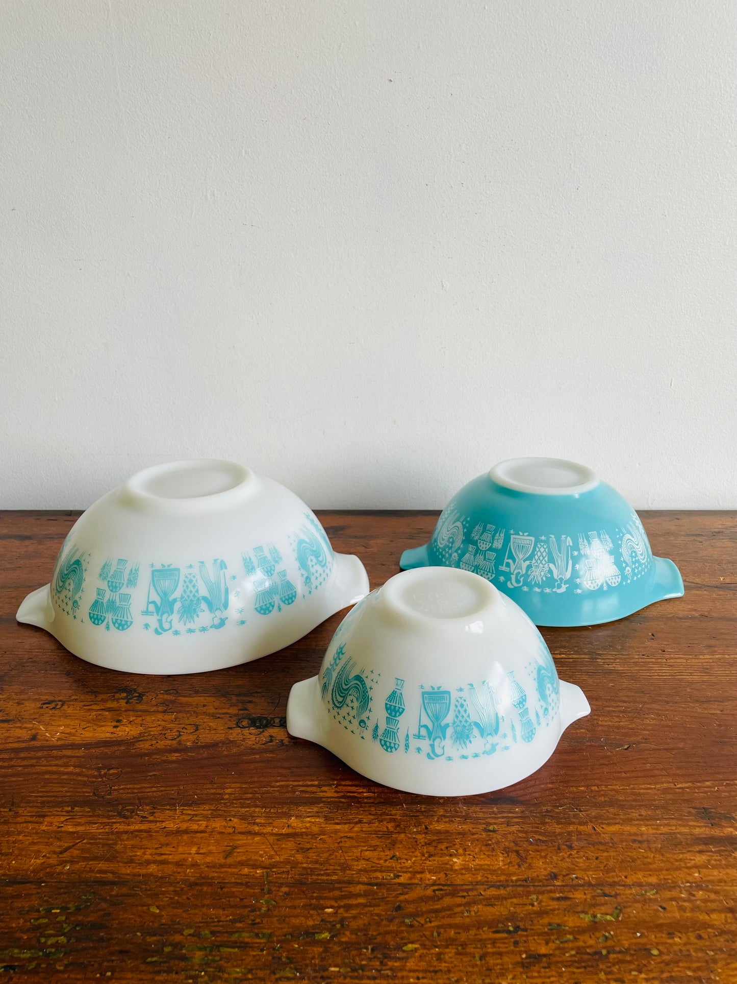 Pyrex 441, 442 & 443 Cinderella Nesting Bowls - Amish Butterprint Turquoise Pattern - Set of 3 Mixing Bowls