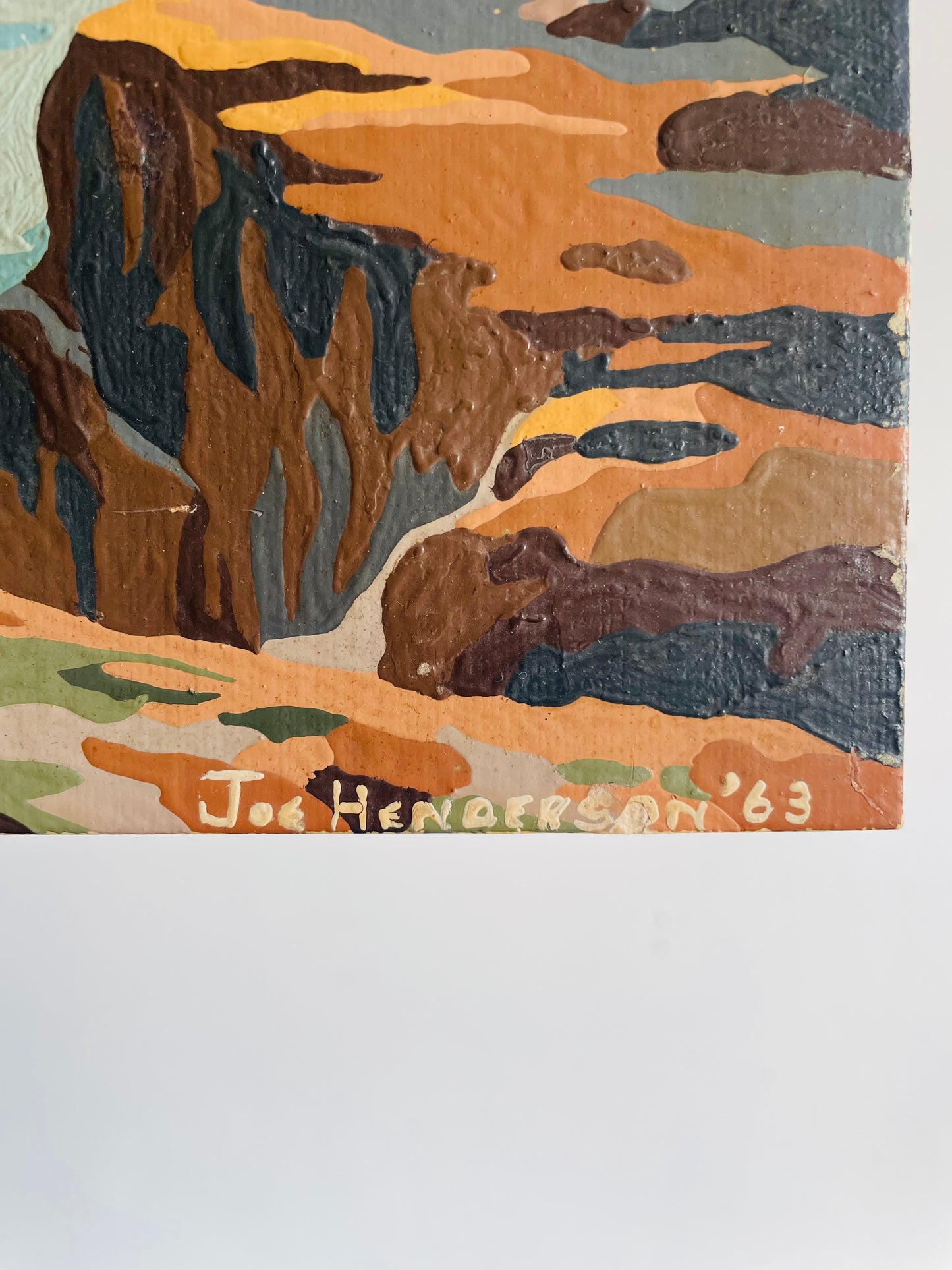 Vintage 1963 Paint by Number (PBN) Picture on Board of Seagulls in Flight over Cliffs & Crashing Waves- 8" x 10"