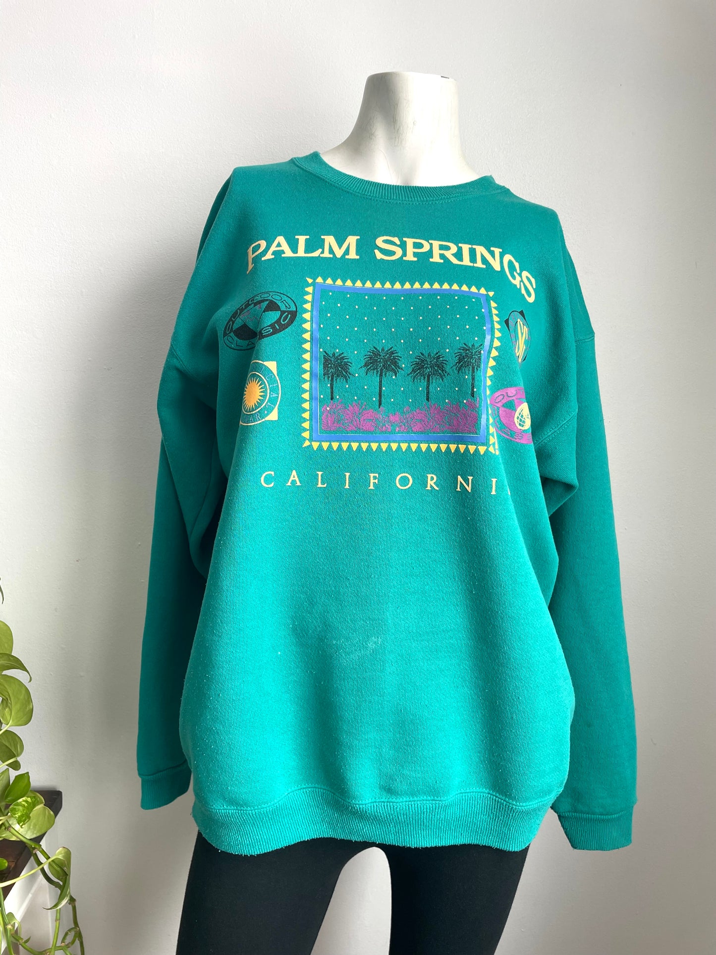 Palm Springs California Turquoise Green Crewneck Sweatshirt - Hanes Heavyweight - Men's Sizing