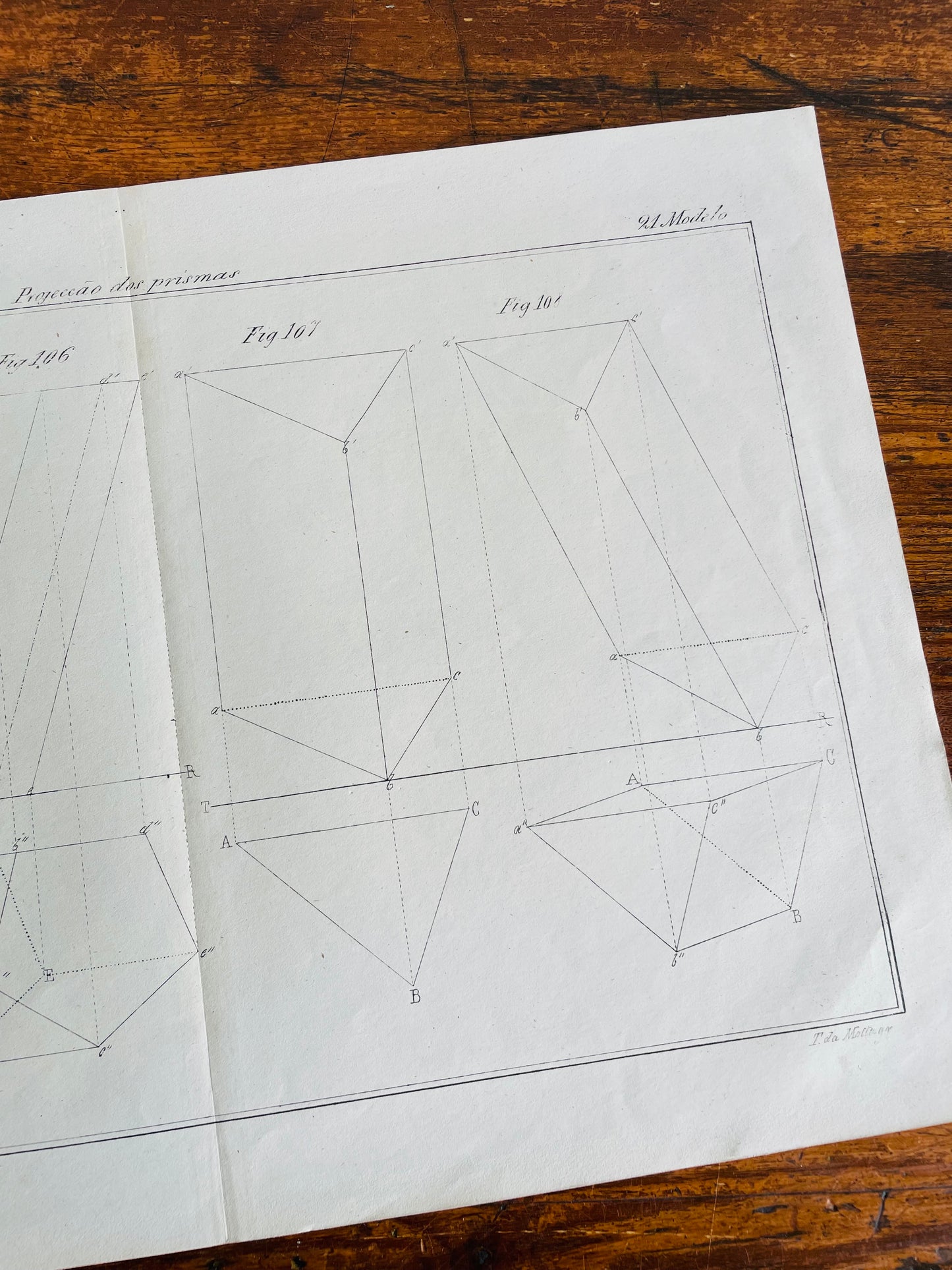 Antique Architecture Art Student Portfolio Drawing - Projection of Prisms # 2 - Found in Lisbon, Portugal