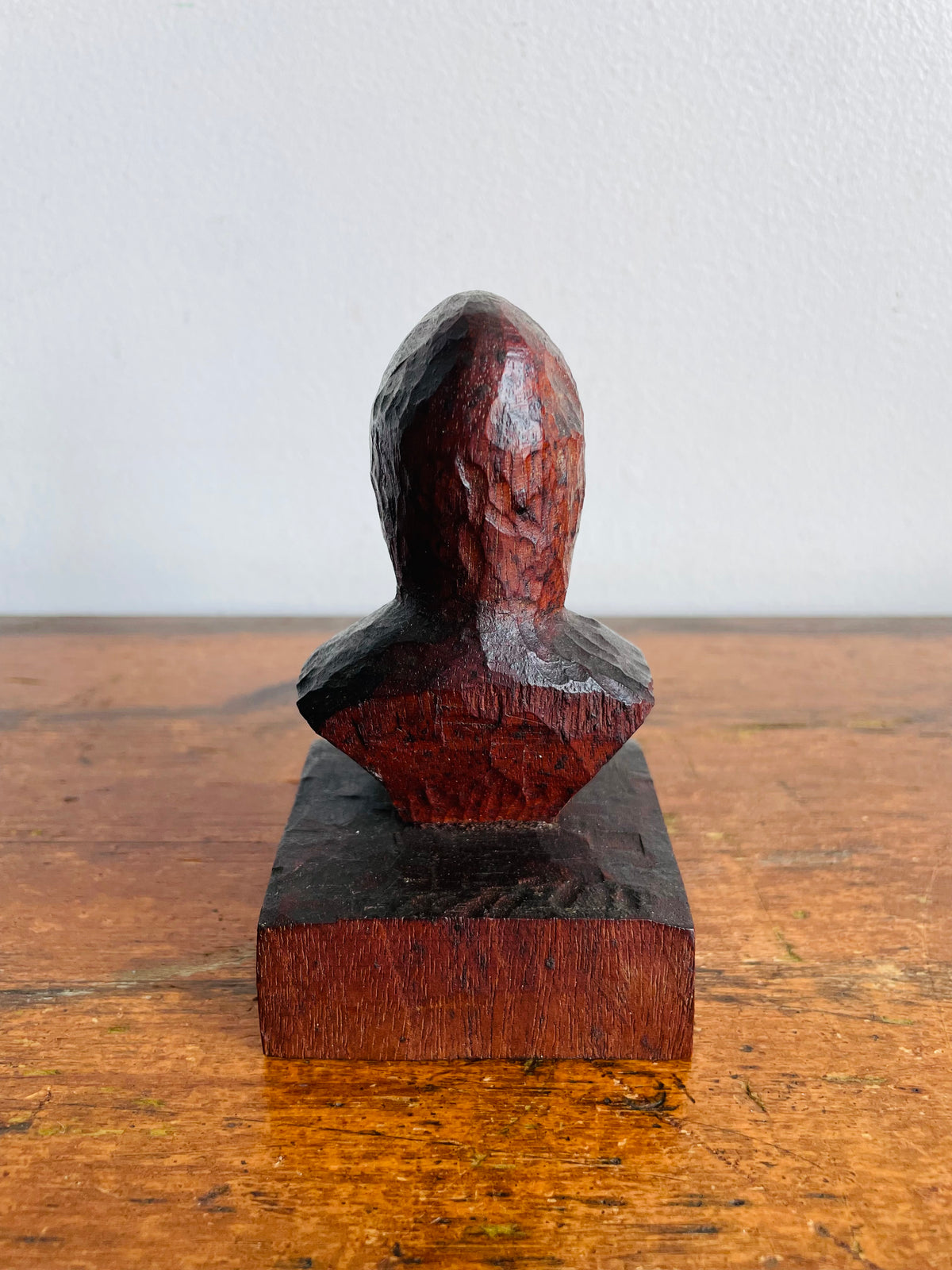 Vintage Stunning Artist Signed Dark Wood Sculpture Bust Statue of Person - Hand Carved From a Single Piece of Wood