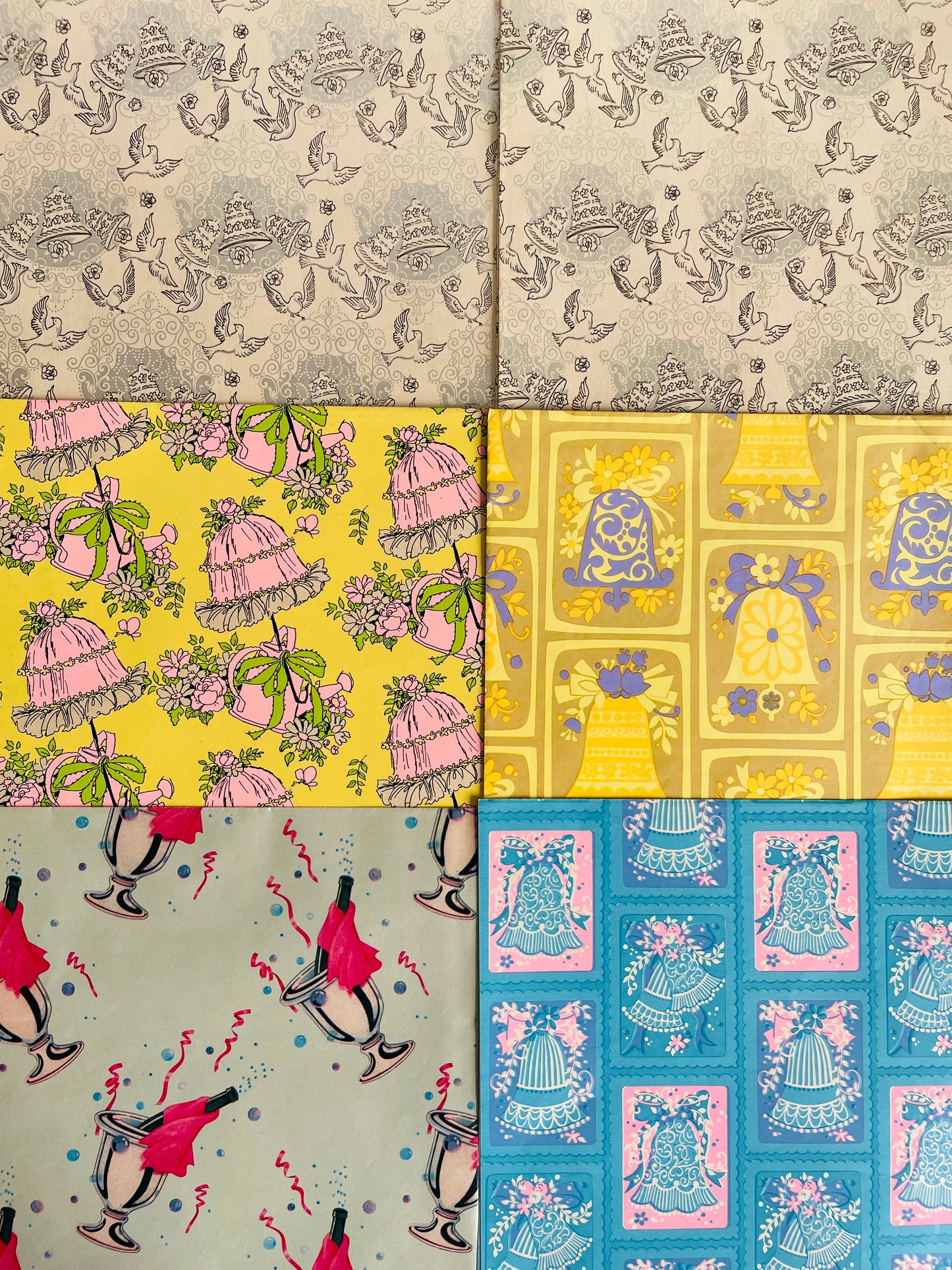Vintage Wrapping Paper / Gift Wrap Bundle - Scrapbooking, Collage Art, DIY, Crafts, Etc. - Celebration / Wedding / Anniversary Theme