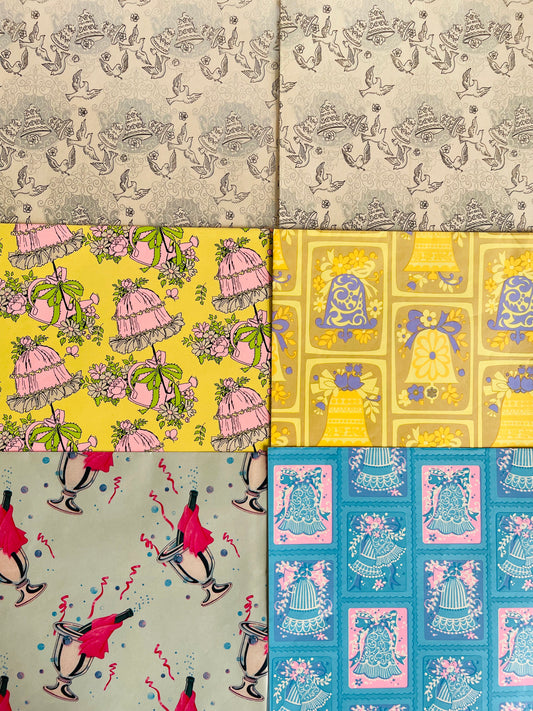 Vintage Wrapping Paper / Gift Wrap Bundle - Scrapbooking, Collage Art, DIY, Crafts, Etc. - Celebration / Wedding / Anniversary Theme