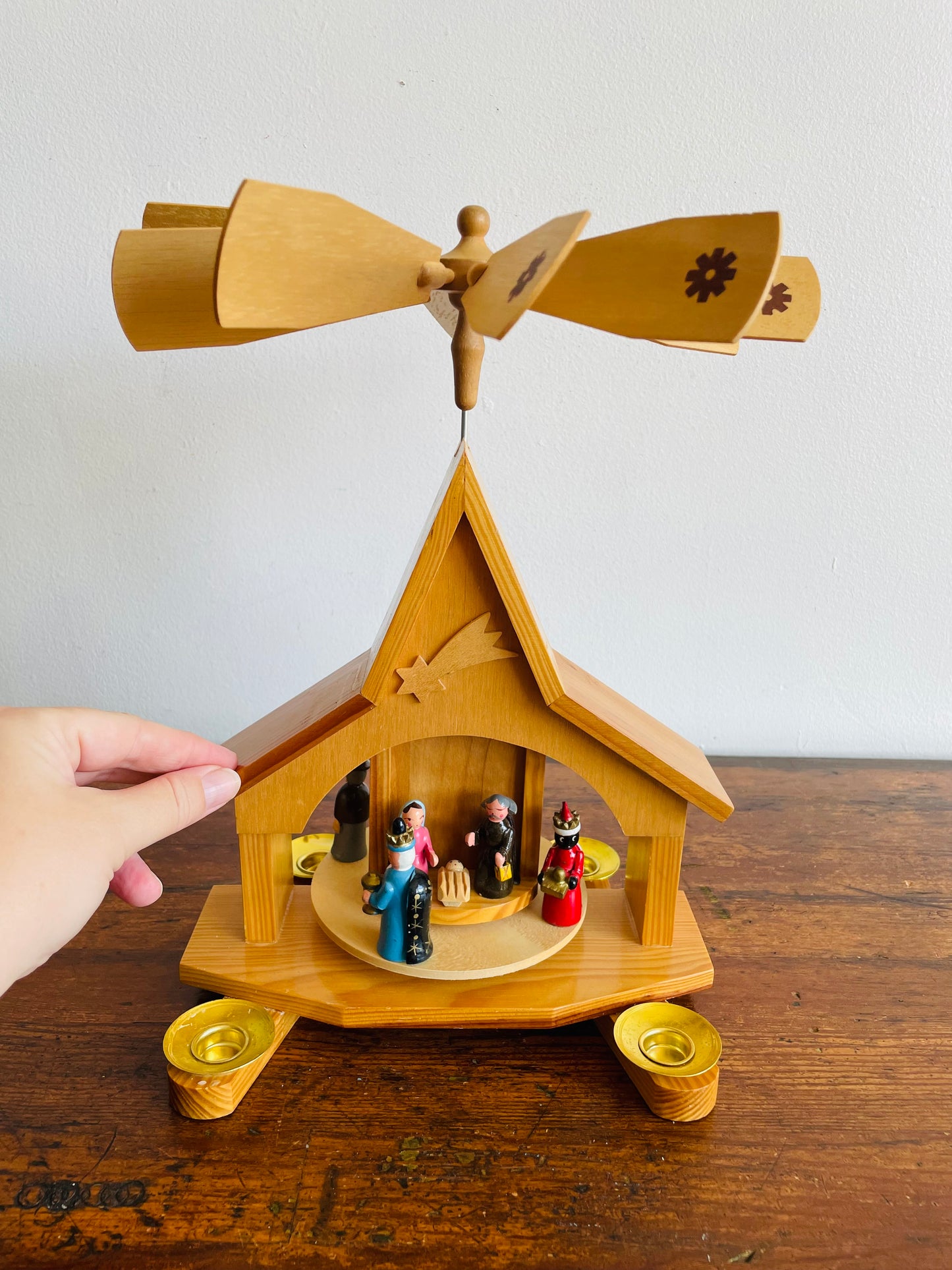 Wooden Christmas Pyramid Nativity Candle Carousel - Made in Taiwan