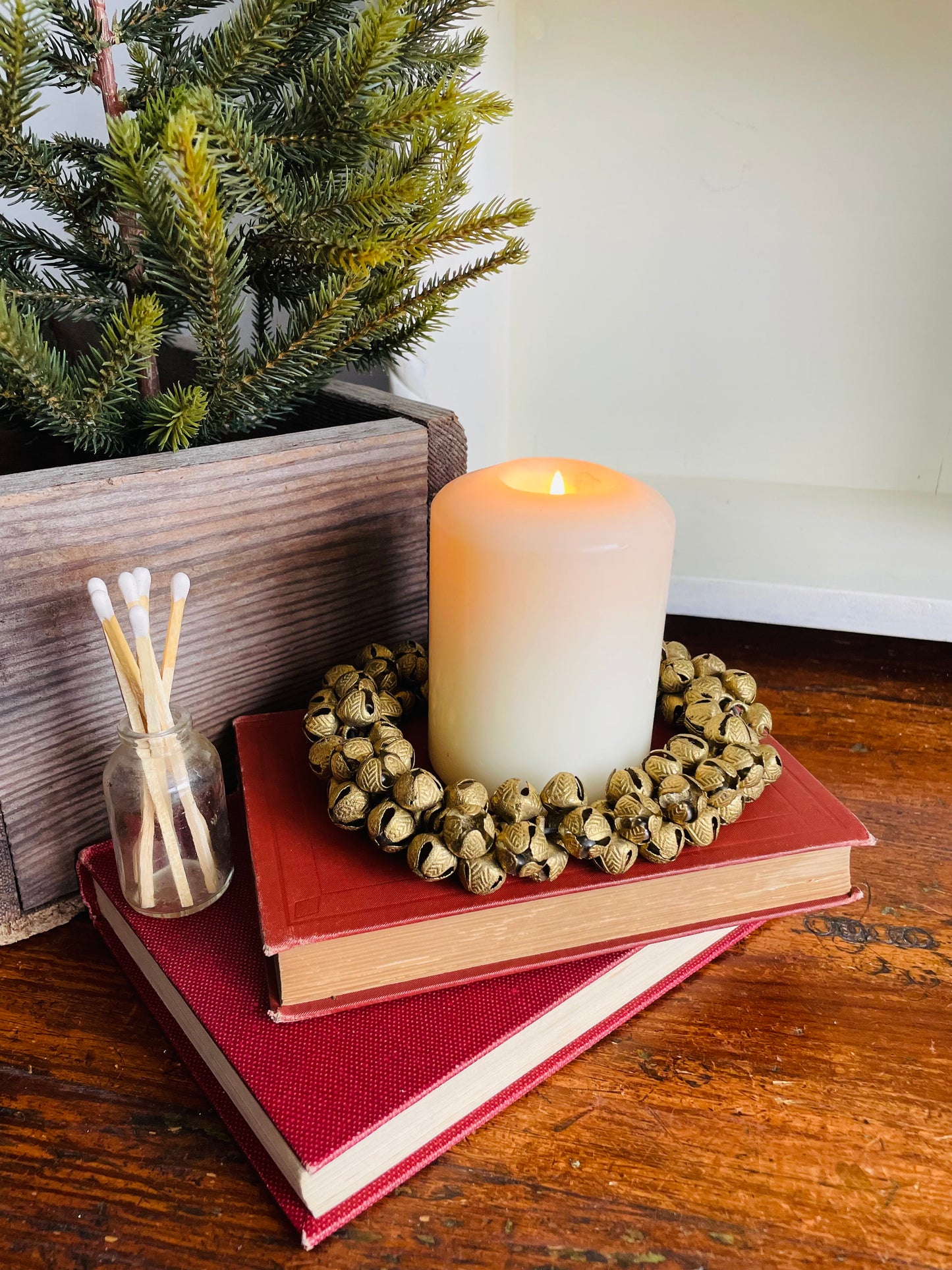 Vintage Heavy Wreath of Solid Brass Mini Jingle Bells on Sturdy Wire - Great to Hang or Hold a Candle!