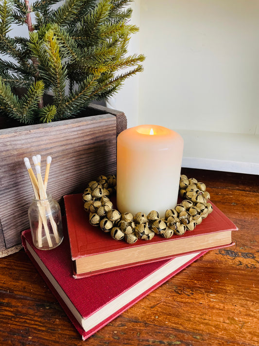Vintage Heavy Wreath of Solid Brass Mini Jingle Bells on Sturdy Wire - Great to Hang or Hold a Candle!