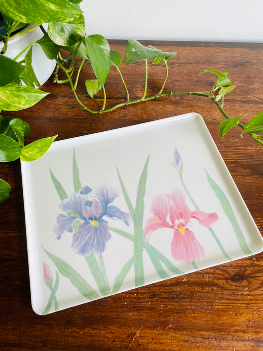 Mebel Melamine Serving or Decorative Tray with Purple & Pink Iris Flowers - Made in Italy