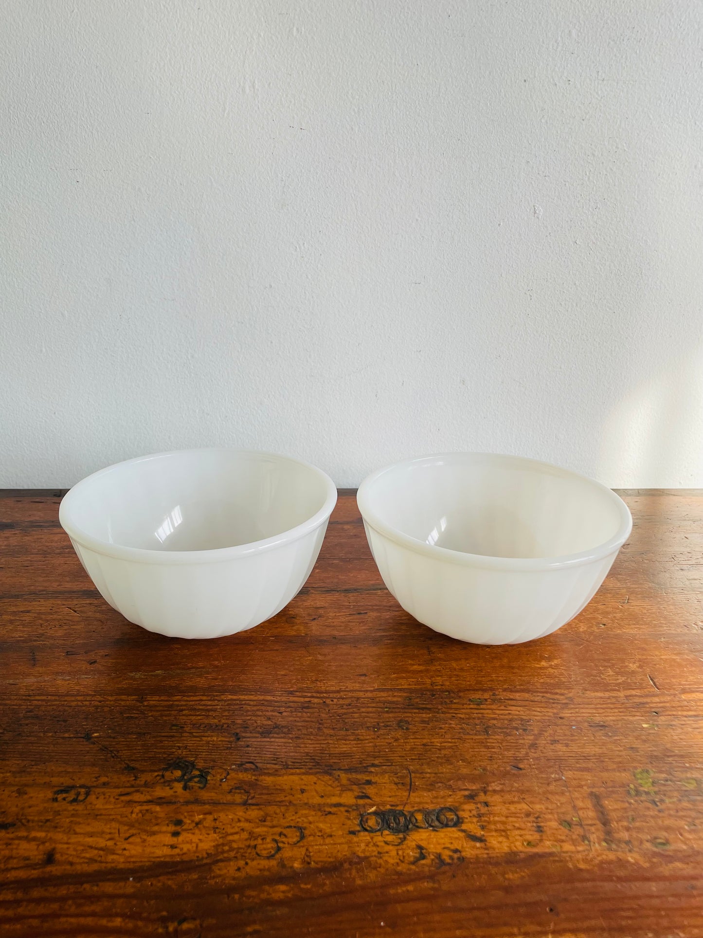 Fire King Oven Ware Swirl Milk Glass Bowls - Made in USA - Set of 2