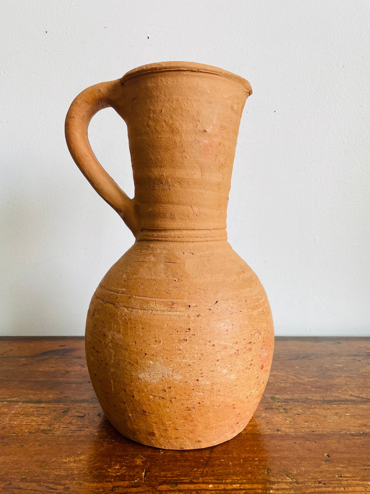 Vintage Rustic Earthenware Terracotta Clay Pitcher Jug Vase with Handle