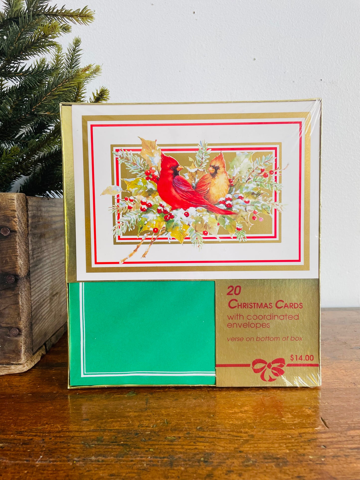 Brand New Vintage Box of Christmas Cards with Cardinal Birds #2 - 20 Cards with Coordinated Envelopes