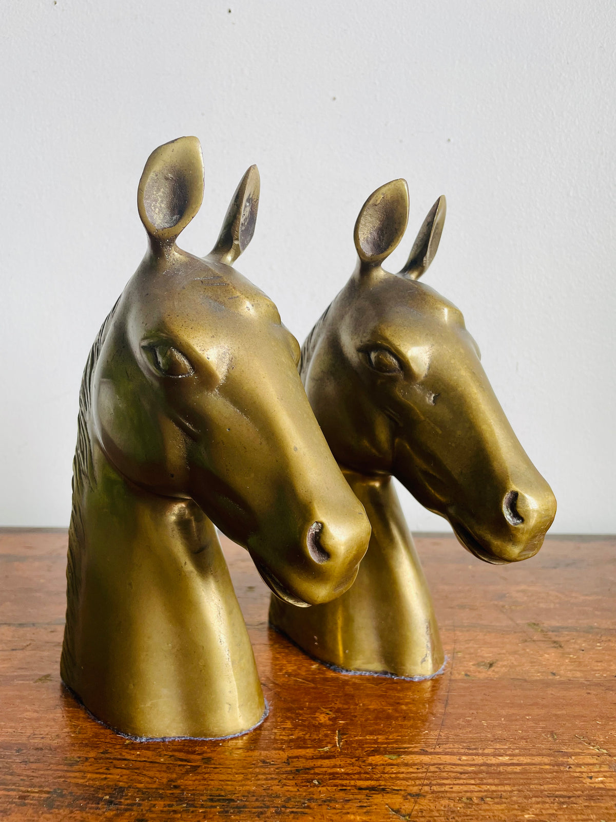 Vintage Very Solid & Heavy Brass Horse Head Bookends - Equestrian Decor - Set of 2