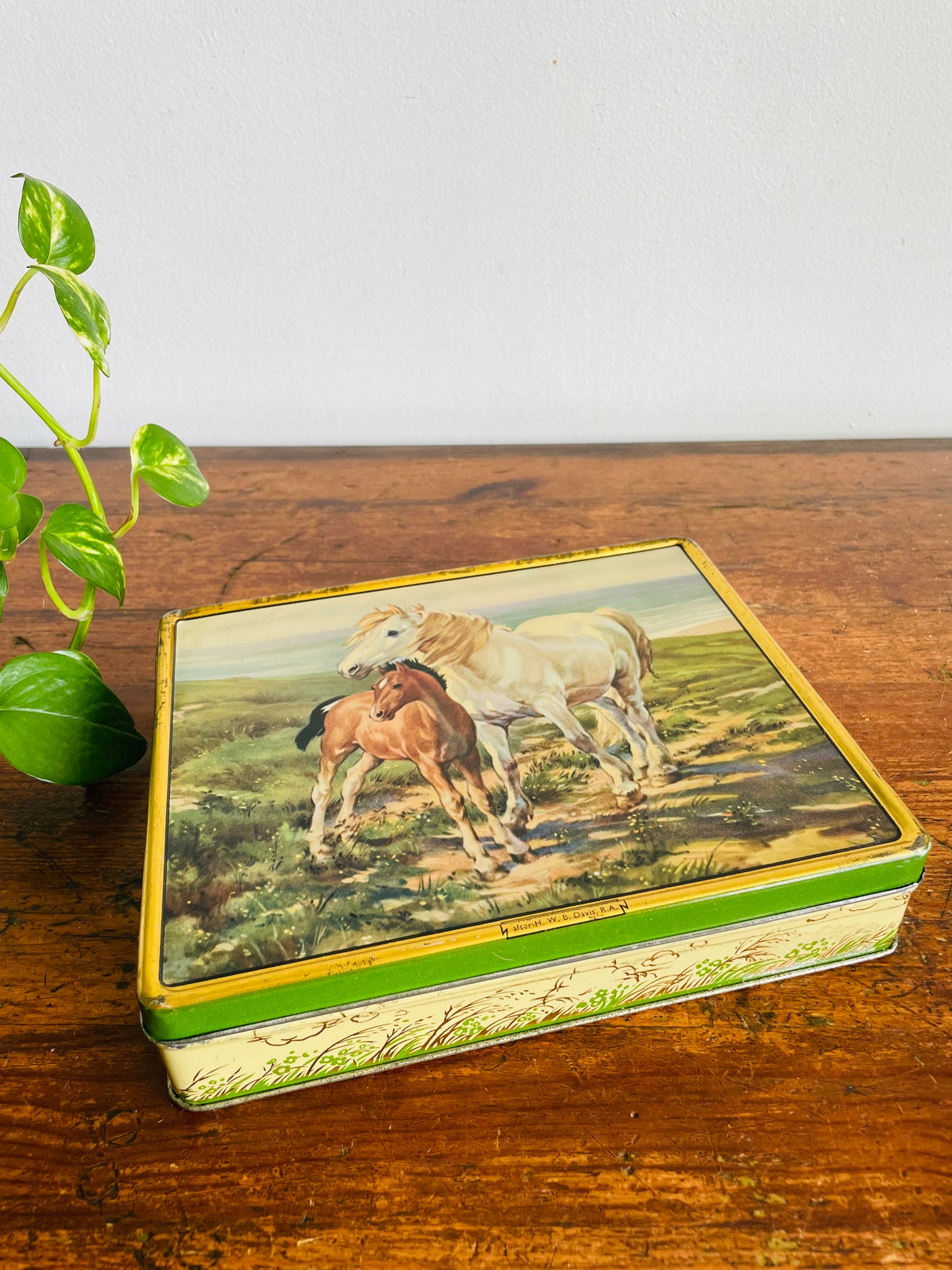 Vintage Candy Tin with "Mother and Son" Horse Scene - H.W.B. Davis, R.A. - A.S. Wilkin Ltd. Cremona & Red Boy Toffees - England