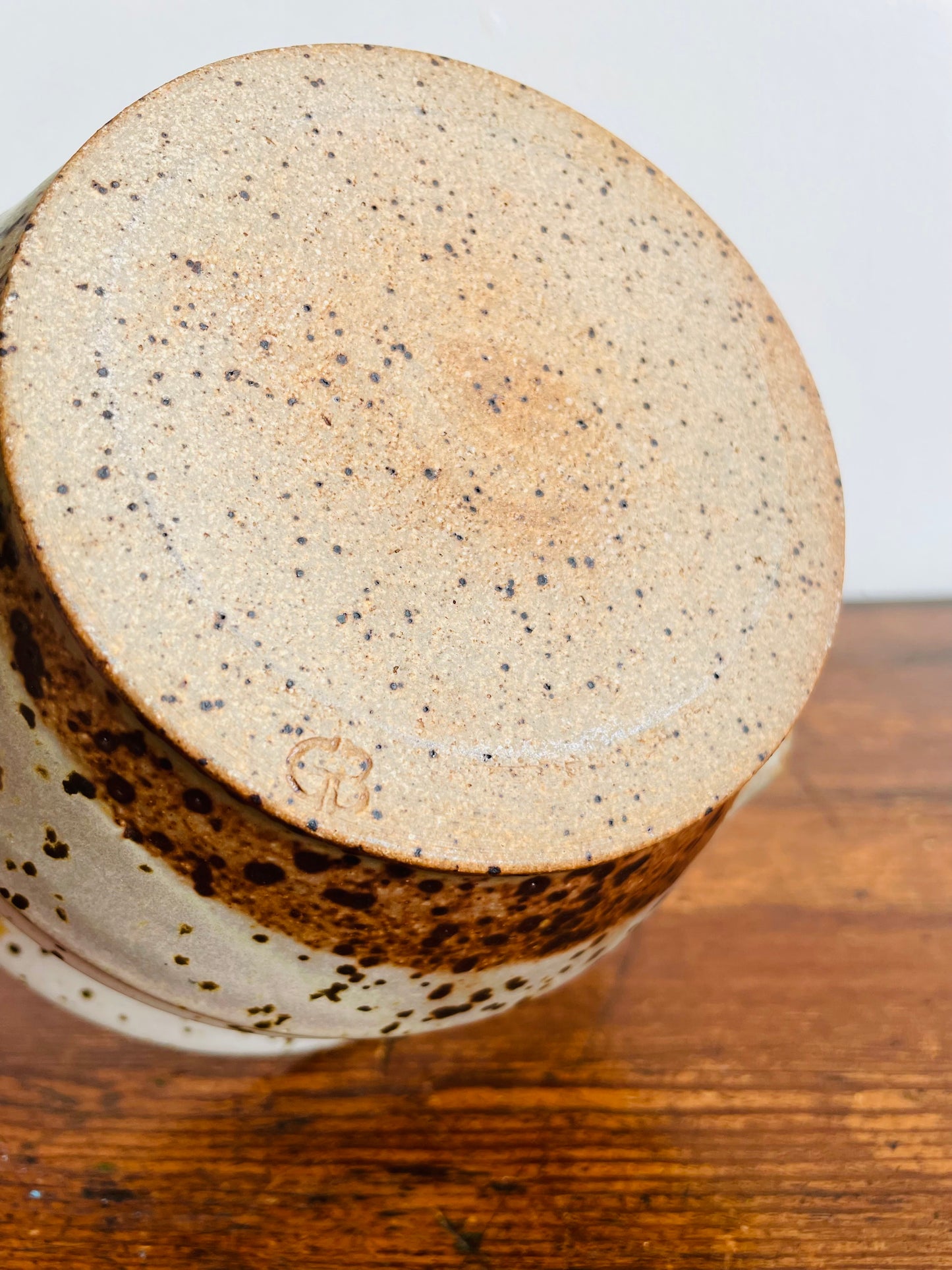 Studio Pottery Speckled Planter Pot with Groove Handles