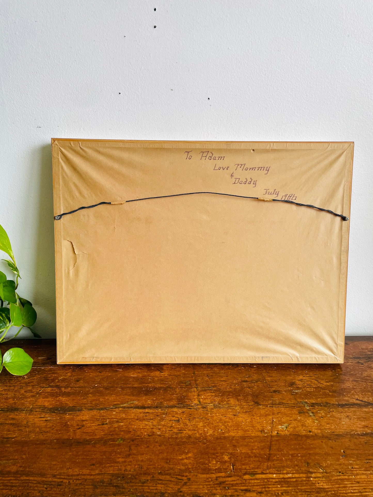 Vintage Absolutely Adorable Cheerful & Bright Crewel Embroidery Picture of Yellow House Under Rainbow - Signed on Back: To Adam Love Mommy & Daddy July 1986